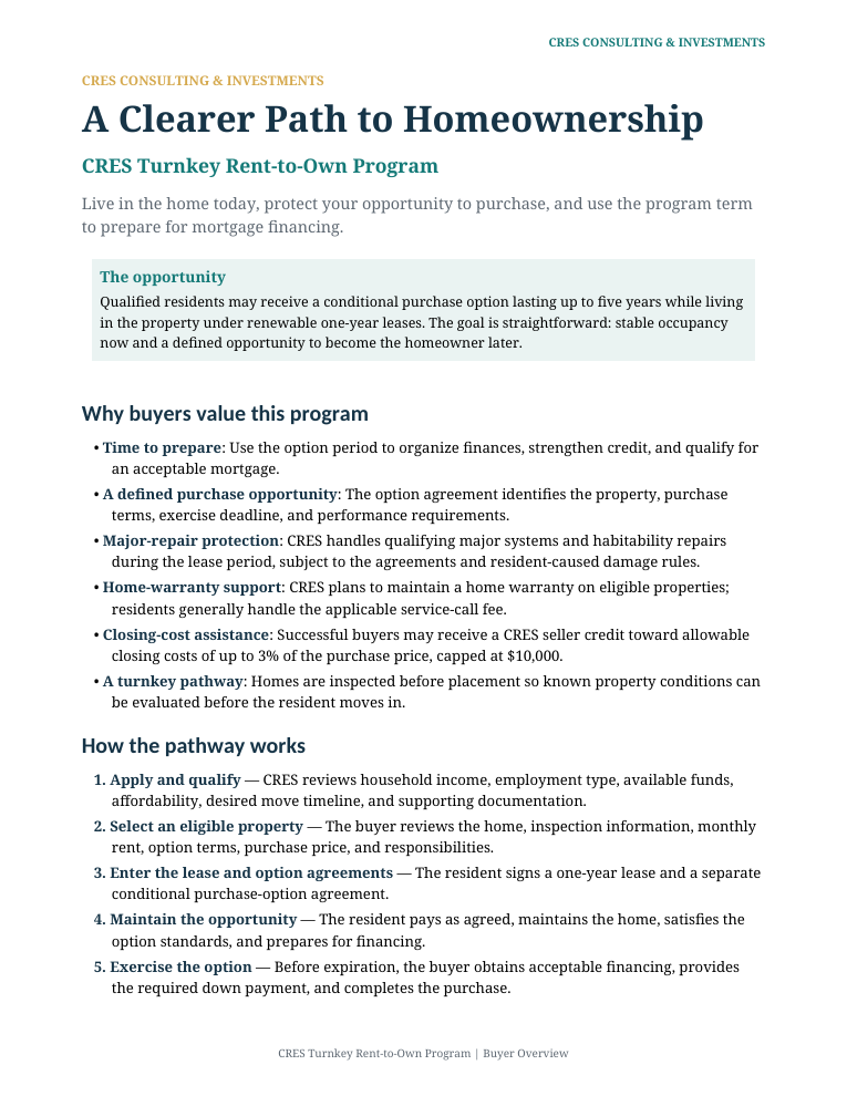 CRES Turnkey Rent-to-Own Buyer Guide cover